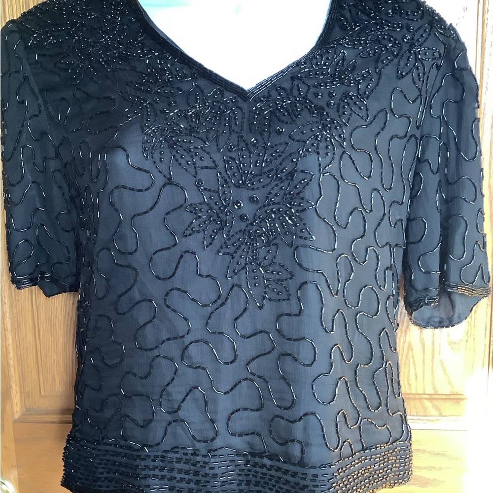 Silk Beaded Sténay vintage top.Sz S some alterations see measurements